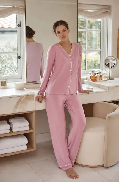 Jjill Plus Size Sleep Tranquil Knit Wide-leg Pant In Pink Tulip/cream