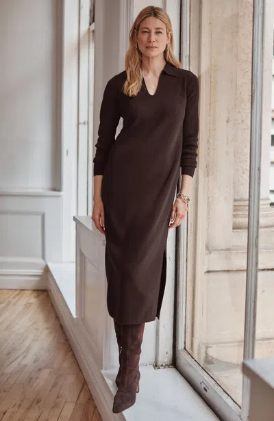 Jjill Plus Size Split-collar Sweaterdress In Brown