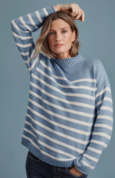 Jjill Plus Size Striped Mock-neck Sweater In Blue Heron/cream