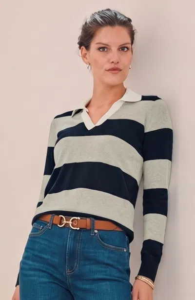 Jjill Plus Size Striped Rugby Sweater In Cremini Heather/classic Navy