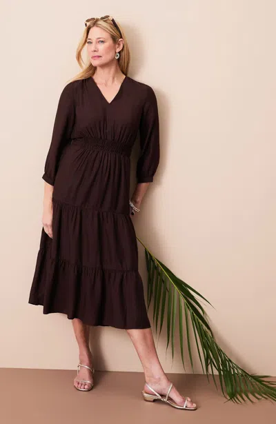 Jjill Plus Size Textured Smocked-waist Dress In French Roast