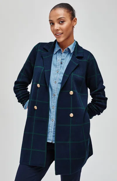 Jjill Plus Size Windowpane Plaid Sweater-jacket In Classic Navy/balsam