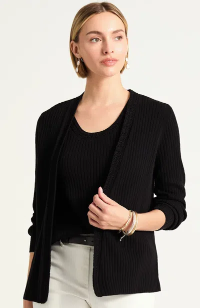 Jjill Pointelle Open-front Cardigan In Black