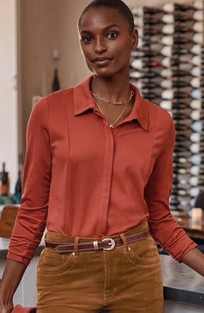 Jjill Ponte Knit Button-front Shirt In Cinnabar