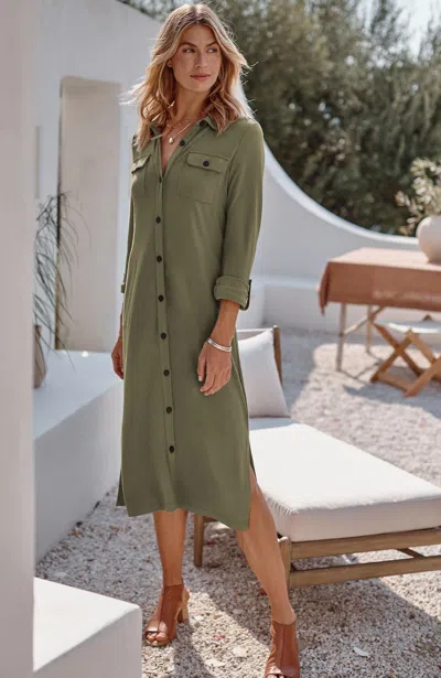 Jjill J.jill Ponte Knit Shirtdress In English Moss