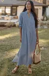 Jjill J.jill Popover Shirtdress In Blue Ink,cream