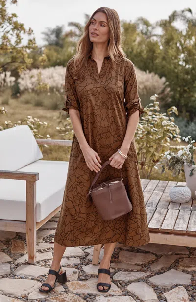 Jjill Popover Shirtdress In Cocoa Bean Linear Floral