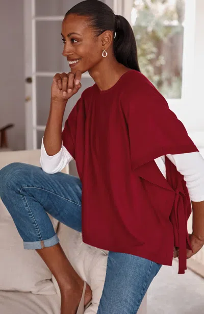 Jjill Popover Side-tie Poncho In Crimson