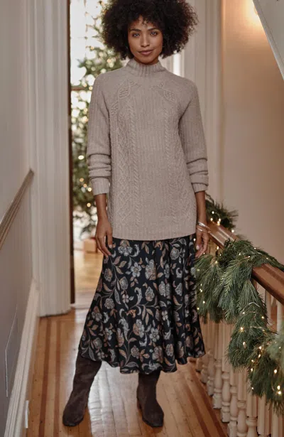 Jjill J.jill Printed A-line Midi Skirt In Black Sequin Jacobean