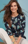 Jjill J.jill Printed Cotton Pintucked Top In Midnight Sky Ink Watercolor