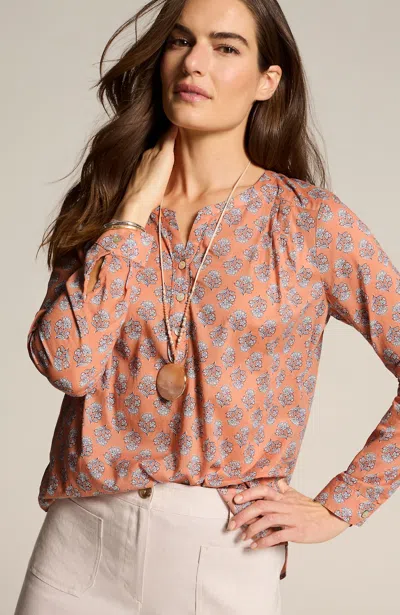 Jjill J.jill Printed Cotton Voile Top In Apple Blossom Floral Stamp