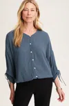 Jjill J.jill Printed Crinkle-textured Top In Blue