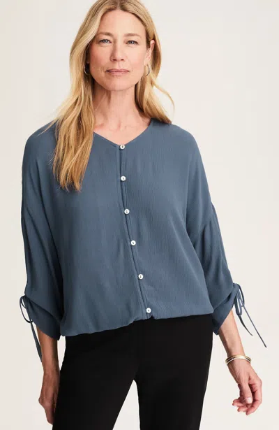 Jjill J.jill Printed Crinkle-textured Top In Blue