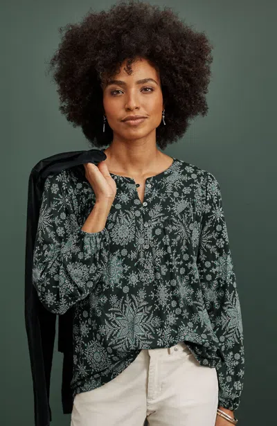 Jjill J.jill Printed Peasant Top In Emerald Mosaic Snowfall