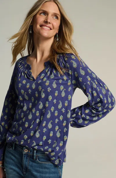 Jjill J.jill Printed Smocked Top In Majestic Blue Paisley Stamp