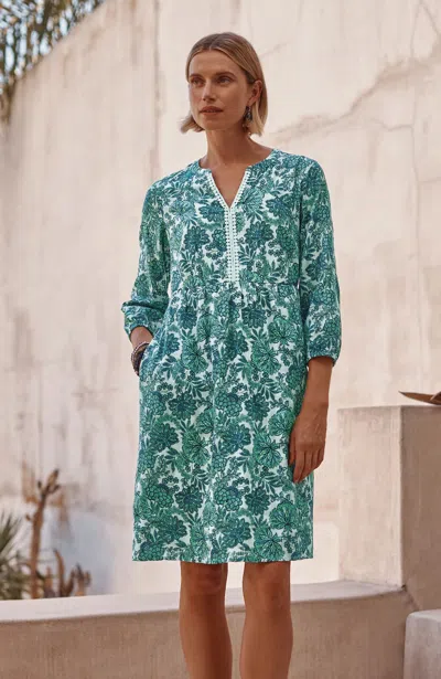 Jjill J.jill Printed Split-neck Dress In Green