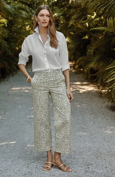 Jjill Printed Straight-leg Crops Pants In Succulent Floral Trellis Mix