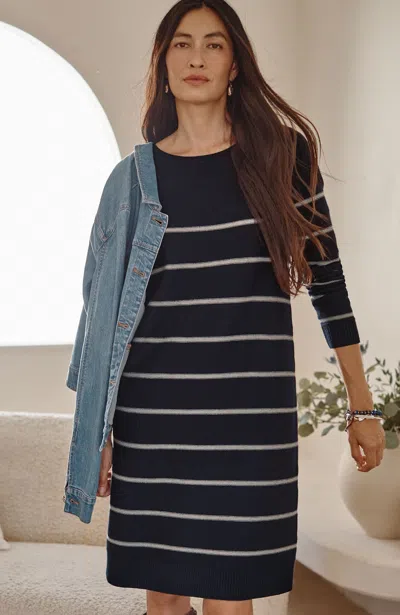 Jjill J.jill Pullover Sweater Dress In Navy Blue,grey Heather