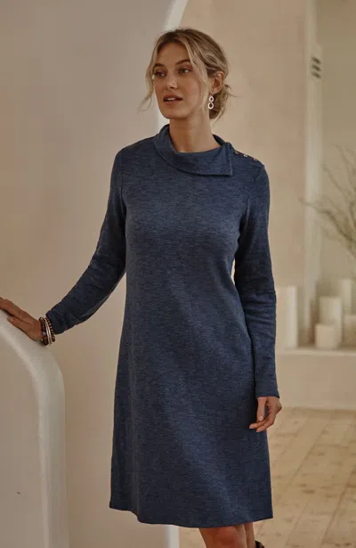 Jjill J.jill Pure Jill Asymmetrical Cowl-neck Dress In Navy Blue,soft Indigo