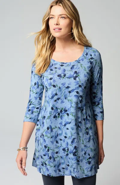 Jjill J.jill Pure Jill Ballet-sleeve Tunic In Light Blue Stone Watercolor Foliage