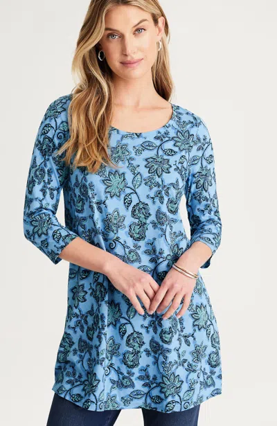 Jjill Pure Jill Ballet-sleeve Tunic In French Blue Wispy Jacobean