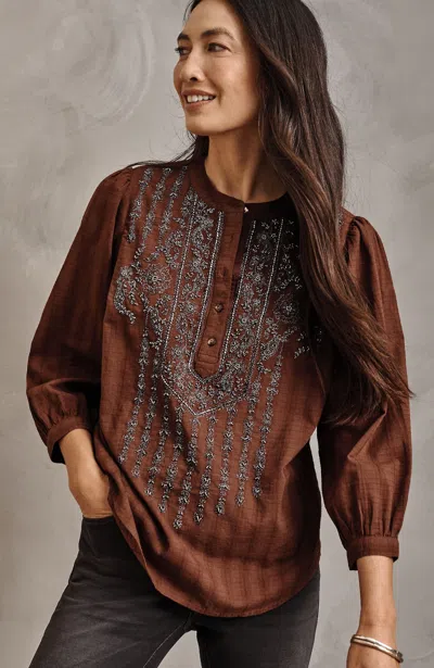 Jjill J.jill Pure Jill Beaded & Embroidered Top In Dark Rust Multi