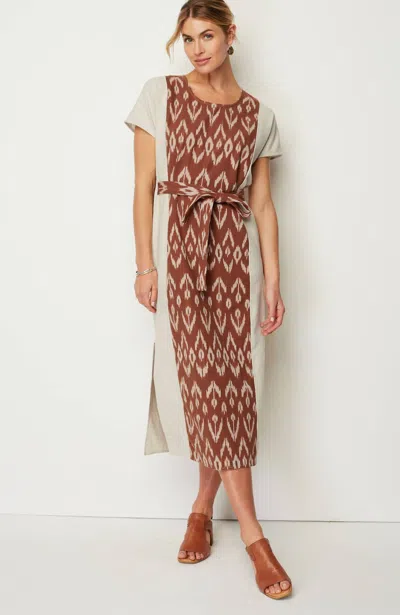 Jjill J.jill Pure Jill Belted Ikat Dress In Dark Cinnamon Multi,barley