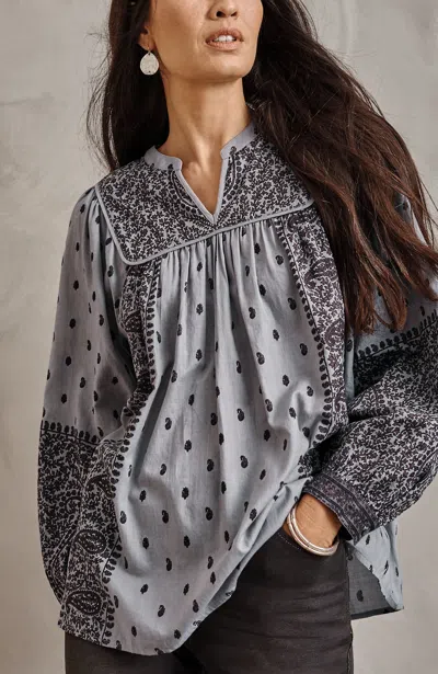 Jjill J.jill Pure Jill Block-printed Paisley Top In Silver Dollar Paisley Mix Block