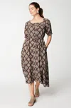 Jjill J.jill Pure Jill Block-printed Square-neck Dress In Eggplant Filigree Medallion