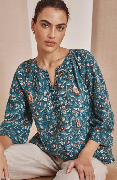Jjill Pure Jill Block-printed Embroidered Top