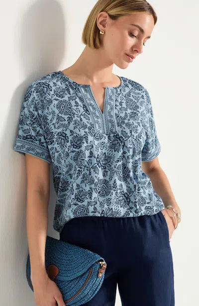 Jjill Pure Jill Border-printed Tee Shirt In Blue