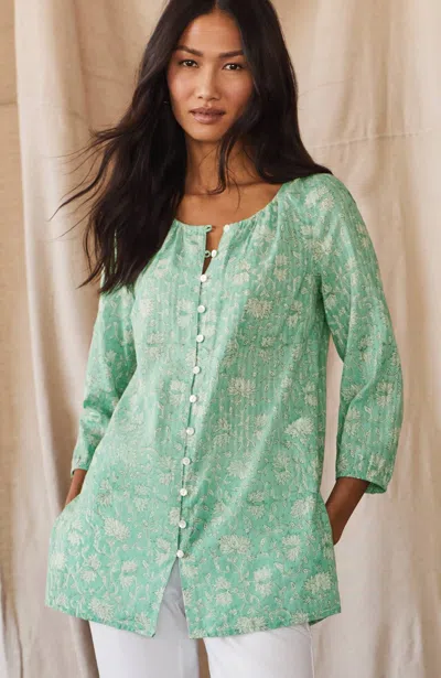 Jjill J.jill Pure Jill Button-front Tunic In Aqua Climbing Vines