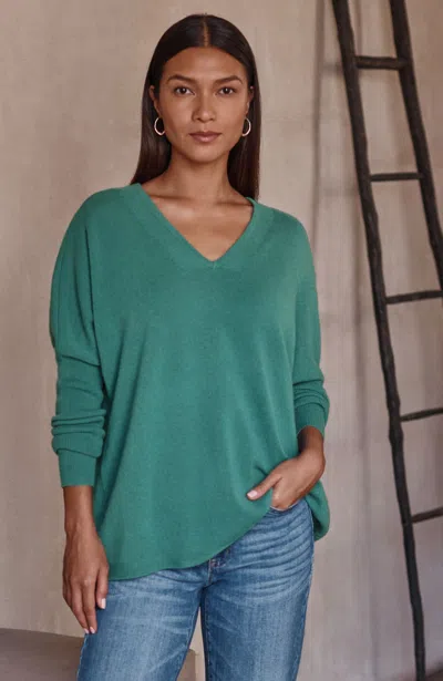 Jjill Pure Jill Cashmere V-neck Sweater In Dark Bottle Green
