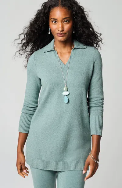 Jjill J.jill Pure Jill Collared Sweater Tunic In Soft Wintergreen Heather Multi