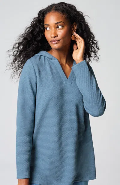 Jjill J.jill Pure Jill Cotton-blend Textured Hoodie Tunic In Blue River Heather