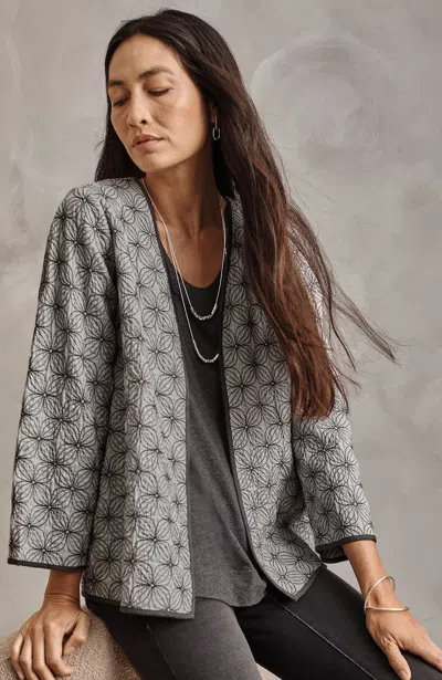 Jjill J.jill Pure Jill Cotton-gauze Embroidered Jacket In Harbor Mist,oxford Grey