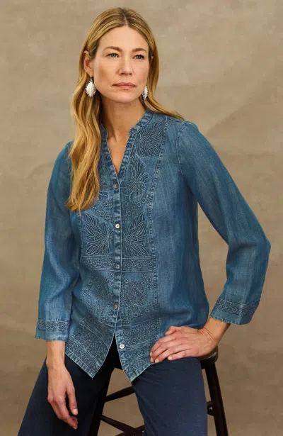 Jjill J.jill Pure Jill Embroidered Button-front Shirt In Blue