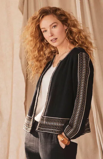 Jjill J.jill Pure Jill Embroidered Cotton-gauze Jacket In Black Multi