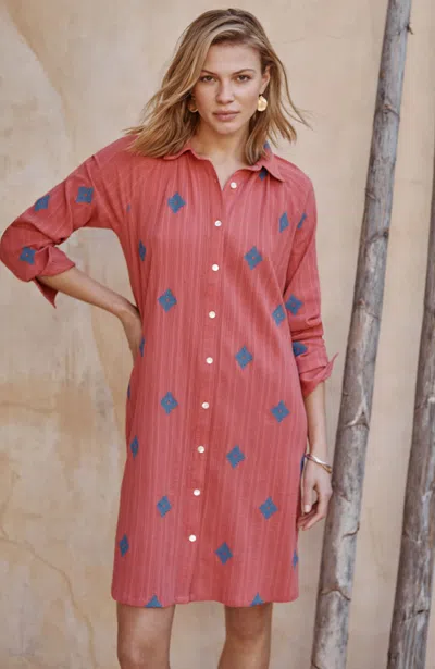 Jjill J.jill Pure Jill Embroidered Shirtdress In Coral Reef,blue Lake