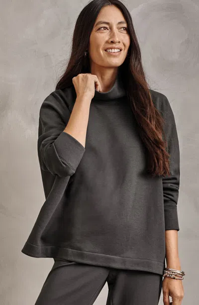 Jjill J.jill Pure Jill Fleece Stepped-hem Top In Onyx