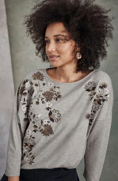 Jjill J.jill Pure Jill Floral-embroidered Tee In Multi