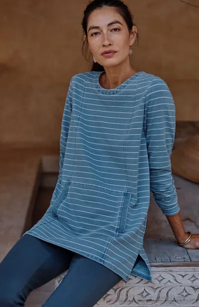 Jjill J.jill Pure Jill French Terry Indigo-striped Tunic In Blue River Wash,white
