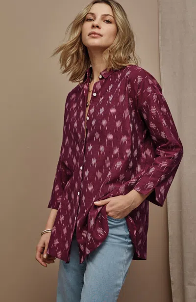 Jjill J.jill Pure Jill Ikat Button-front Tunic In Dewberry Multi