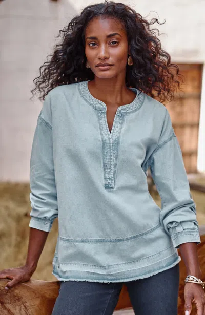 Jjill J.jill Pure Jill Indigo Split-neck Top In Calcite Wash