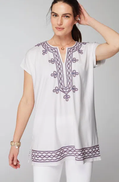 Jjill J.jill Pure Jill Knit Embroidered Tunic In White Multi