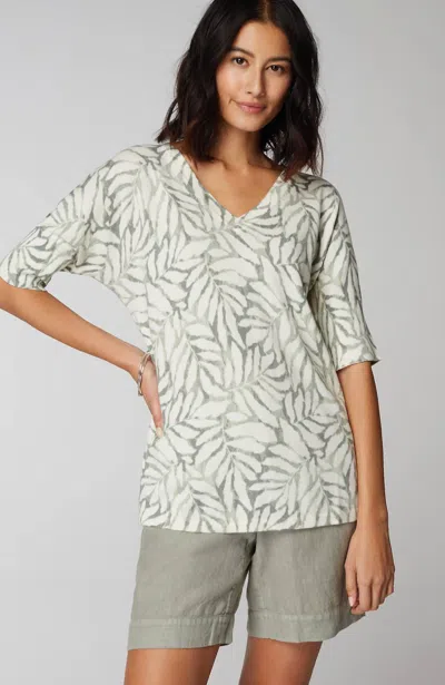 Jjill J.jill Pure Jill Lightweight Printed V-neck Sweater In Thyme Large Painterly Leaves