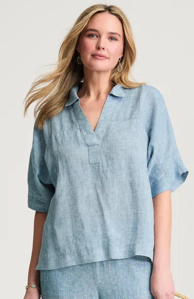 Jjill Pure Jill Linen Collared Popover In Blue
