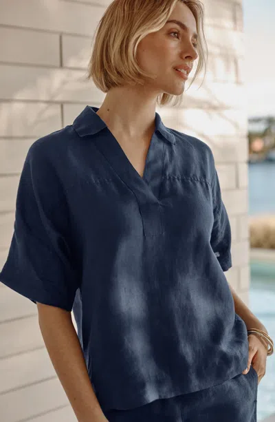 Jjill Pure Jill Linen Collared Popover In Blue