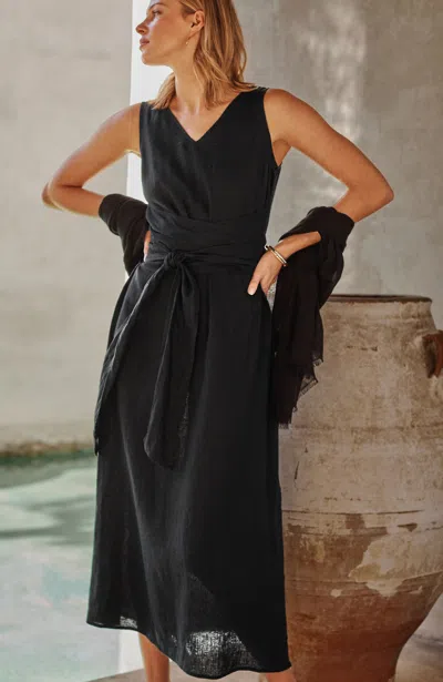 Jjill J.jill Pure Jill Linen Tie-waist Maxi In Black