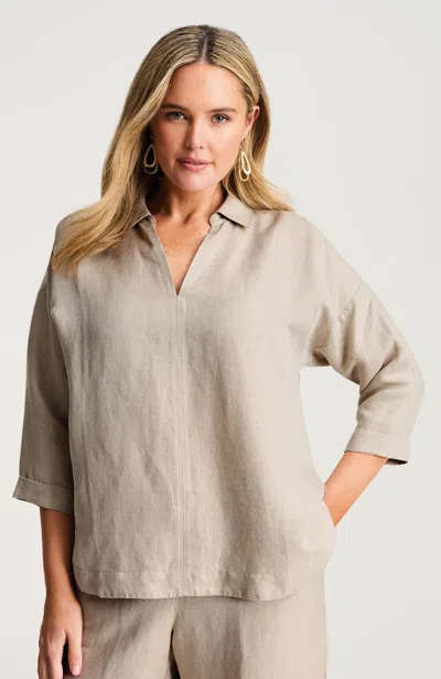 Jjill Pure Jill Linen-blend Popover Shirt In Brown